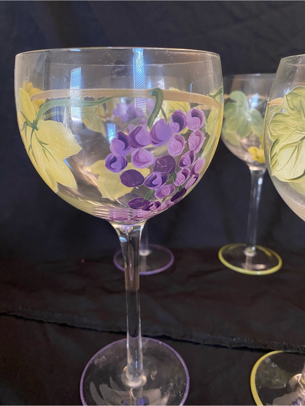 Vintage Block Basics Hand-Painted Grape Vine
Balloon Wine Glasses - Set of 6